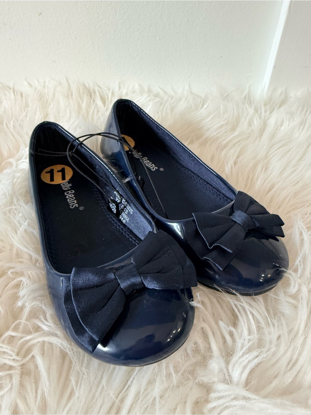 • Jelly Beans Navy Patent Ballerina Flats with Bow
